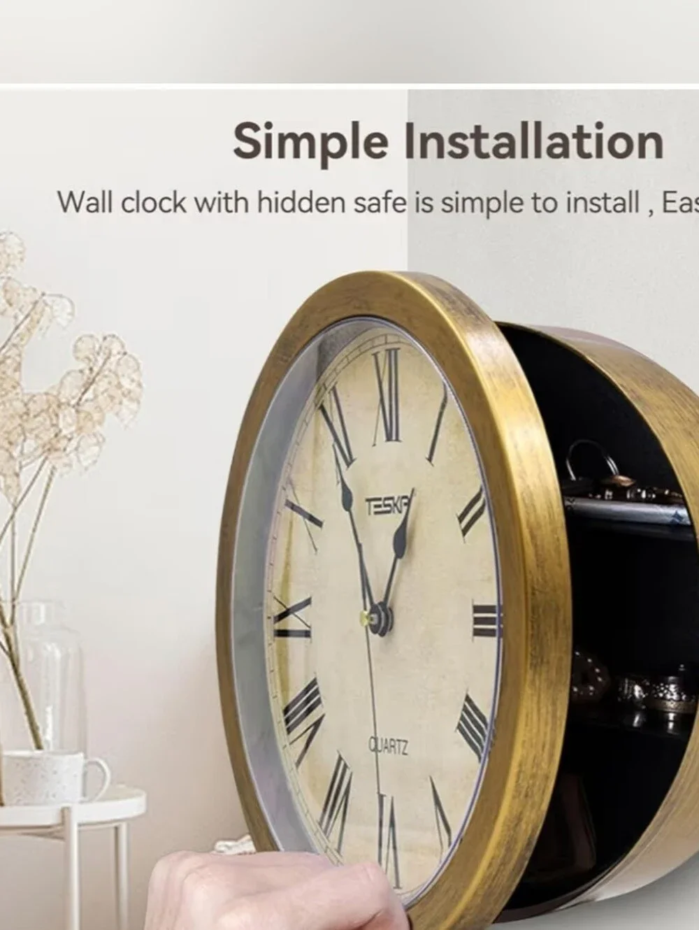 10 Inch Wall Clock Built-in Money Safe Box Hidden Security Compartment NWOT